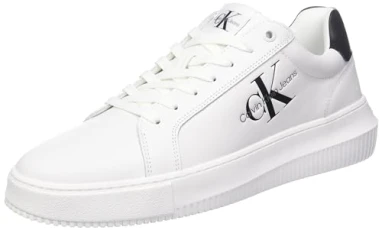 Men's Leather Chunky Cupsole Trainers, White (Bright White/Black), 10 Men's Leather Chunky Cupsole Trainers, White (Bright White/Black), 10