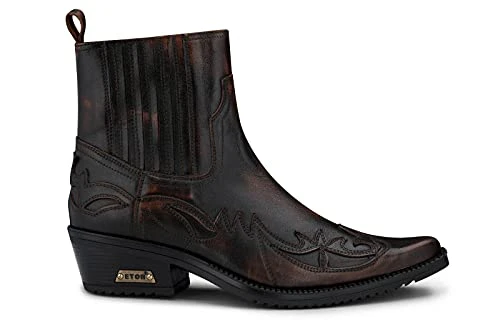 Mens Leather Cowboy Riding Ankle Boots Black Brown Cuban Dancing Biker Winklepickers Western 42