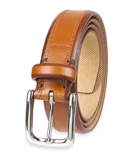 Men's Leather Dress Belt, Tan Double Stitch, 42