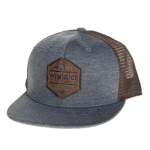 Men's Leather Hexagon Patch Mesh Back Trucker Cap