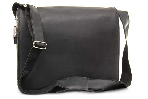Men's Leather Messenger Shoulder Bag - Extra Large 15 to 16 inch Laptop Bag - Work Bag for A4 Notebooks - 16054 HARVARD XL - Oil Black