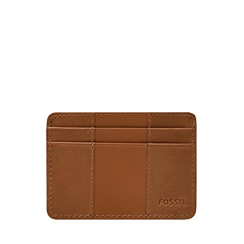 Men's Leather Minimalist Card Case Front Pocket Wallet, Everett Saddle, 4" L x 0.25" W x 2.7" H, Eve