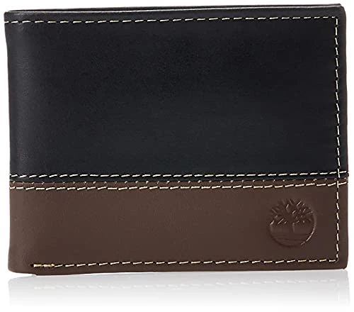 Men's Leather Passcase Trifold Wallet Hybrid, Black/Cognac, One Size