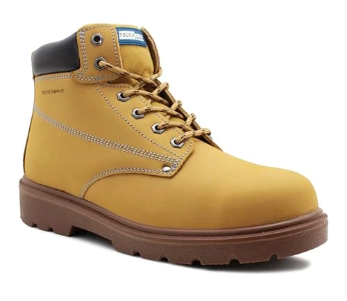 Mens Leather Safety Boots Lace Up Steel Toe Cap Honey Midsole Work Boot (Honey, UK Footwear Size Sys