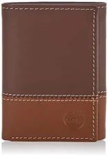 Men's Leather Trifold Wallet with Id Window Tri-Fold, Brown/Tan, One Size