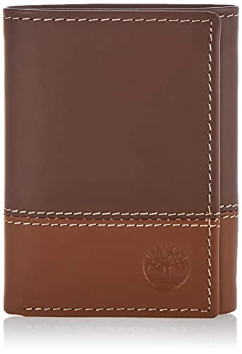 Men's Leather Trifold Wallet with Id Window Tri-Fold, Brown/Tan, One Size