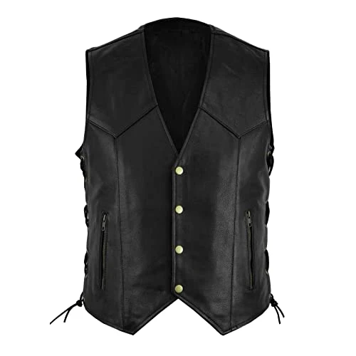 Mens Leather Vest Jacket, Mens Motorcycle Biker Waistcoat Vest Classic Leather Waistcoat Mens Lightw