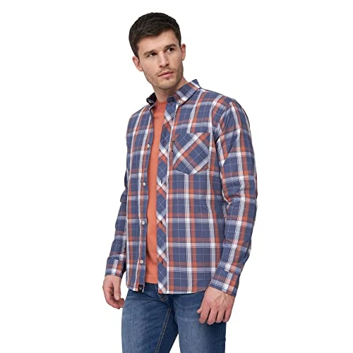 Mens 'LENNMORE' Everyday Essential Long Sleeve Shirt (Navy Check, S)