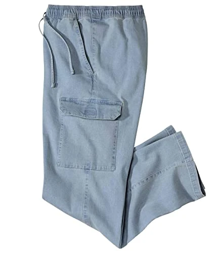 - Men's Light Blue Cargo Jeans - Elasticated Waist - 4XL
