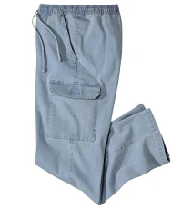 - Men's Light Blue Cargo Jeans - Elasticated Waist - 4XL - Men's Light Blue Cargo Jeans - Elasticated Waist - 4XL