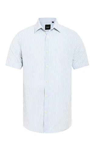 Mens Light Blue Seersucker Shirt Regular Fit Short Sleeve-XL