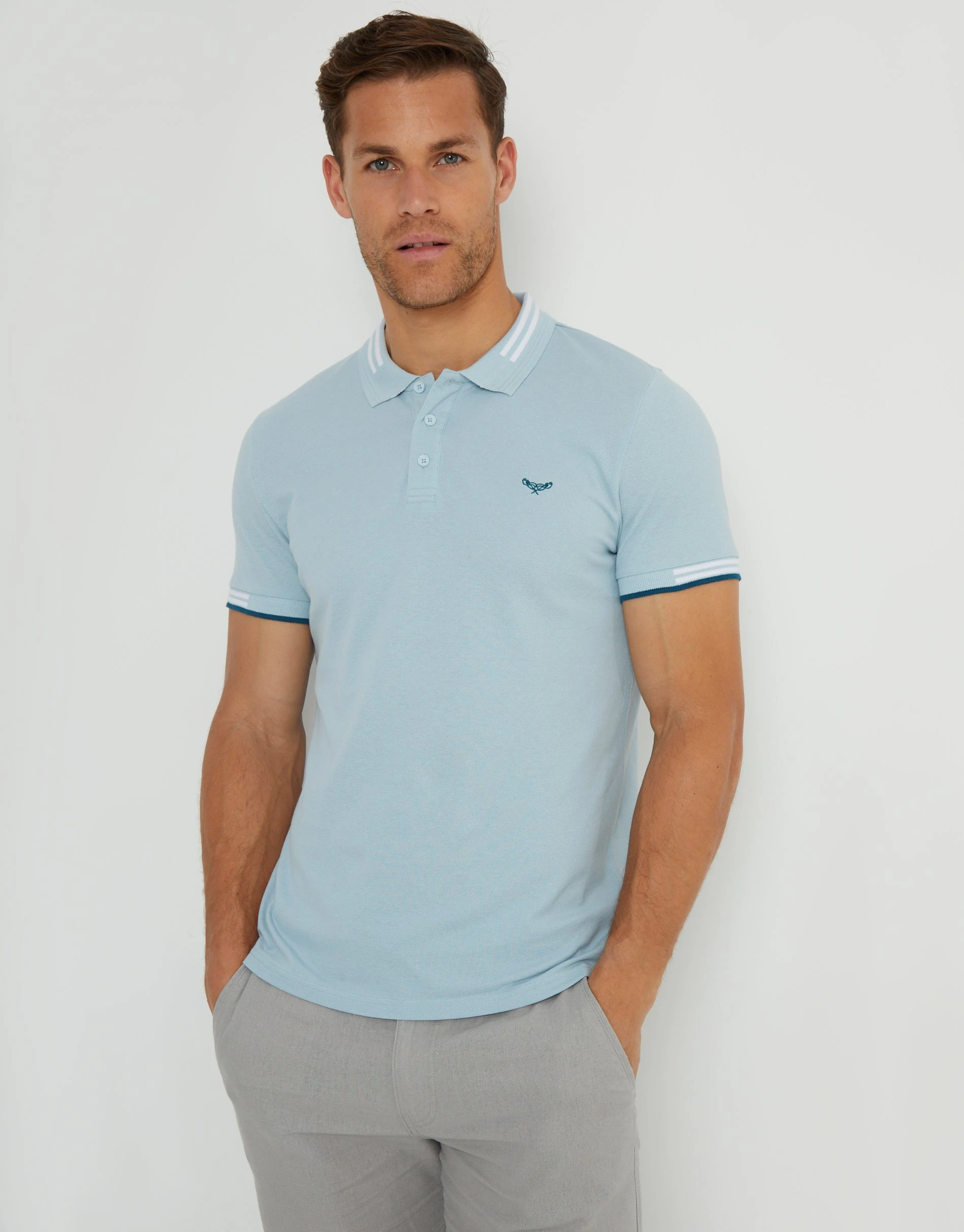 Men's Light Blue Tipping Collar Pique Polo Shirt