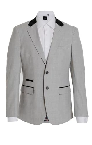 Mens Light Grey Check Suit Jacket Regular Fit Contrast Trims-48R