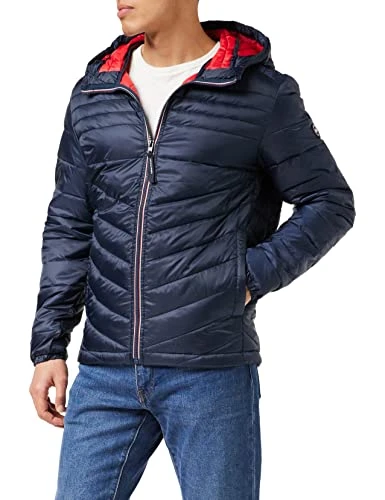 Mens Light Grey Puffer Jacket Quilted Padded Long Sleeve Jackets for Men, Size- S to 2XL (UK, Alpha, L, Regular, Regular, Navy Blazer/Detail:contrast Zip)