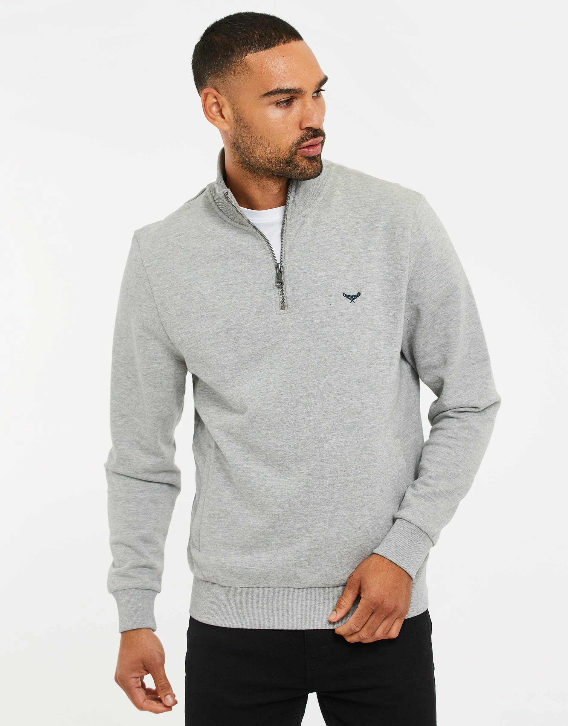 Men's Light Grey Quarter Zip Knitted Sweatshirt