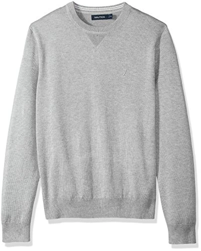 Men's Light Weight Crew Neck Solid Sweater Pullover, Grey Heather, Large