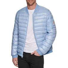 Men's Light Weight Long Sleeve Elastic Cuffs Bomber Jacket, Powder Blue, XXL