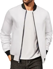 Men's Lightweight Bomber Jacket Casual Spring Fall Varsity Jackets Zip Up Fashion Coat, White, XXL