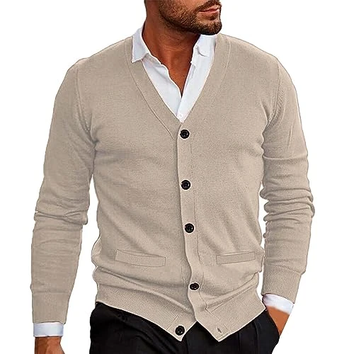 Mens Lightweight Cardigan Sweaters Stylish Casual Long Sleeve Soft Cozy V Neck Button Down Pullover 