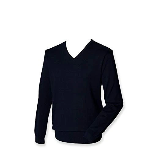 Mens Lightweight Cotton Acrylic V Neck Sweater Navy L