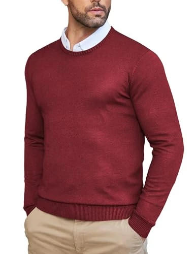 Mens Lightweight Crew Neck Jumper Round Neck Jumper Classic Long Sleeve Sweater Knitwear Slim Fit Pu