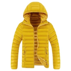 Men's Lightweight Down Jacket Insulated Water-Resistant Warm Winter Puffer Thicken Puffy Windbreaker Hooded Jackets, Yellow, L