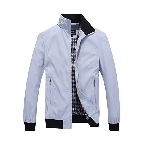 Men's Lightweight Jacket Thin Sportwear Bomber Jacket Slim Fit Outwear Jackets Windbreaker Coat Grey S