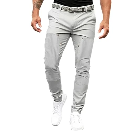 Men's Lightweight Jeans Trousers Mid Waist with Straight Leg Casual Trousers Long Outdoor Trousers Slim Comfortable Jeans Pockets Outdoor Leisure Trousers Classic Plain Slim Jeans Long, gray, L