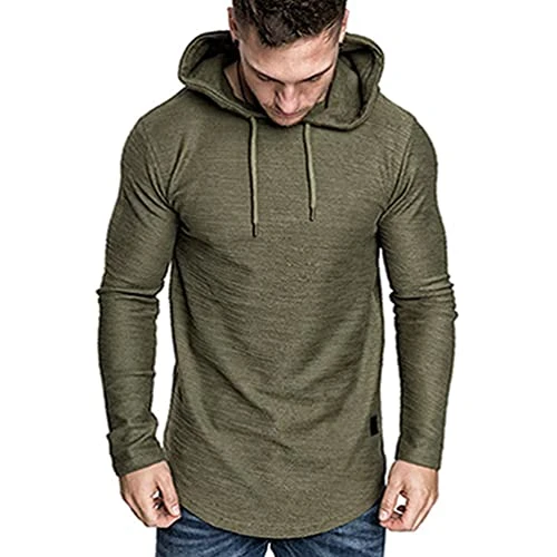 Men's Lightweight Jersey Pullover Hoodies Long Sleeve Drawstring Sweatshirt Basic Tops (Green, M)