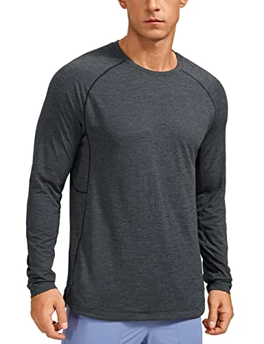 Men's Lightweight Long Sleeve Tee Shirts Quick Dry Crewneck Sweatshirt Workout Training Gym Carbon H