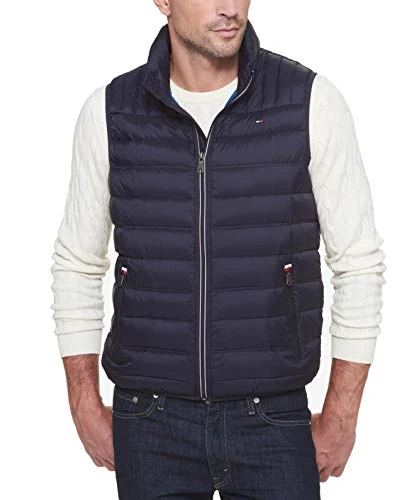 Men's Lightweight Packable Puffer Vest, Black, L