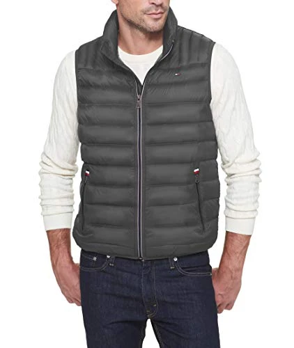 Men's Lightweight Padded Vest, Especially Large Feather, Dark Grey, 2X
