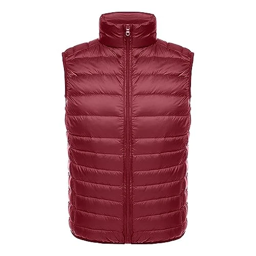 Men's Lightweight Pocket with Storage Bag Inside and Outside.Men's Work Winter Vests, Wine, 4XL