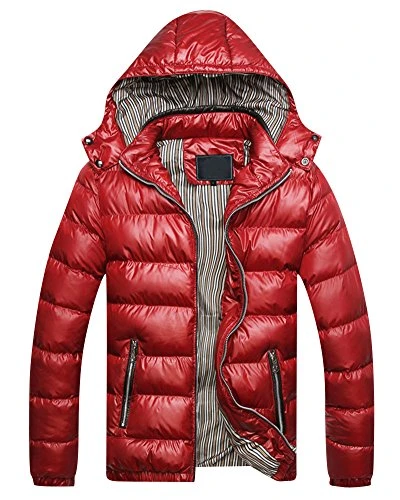 Men's Lightweight Puffer Jacket Hooded Warm Coat Casual Outwear Cool Trench Coat Red M