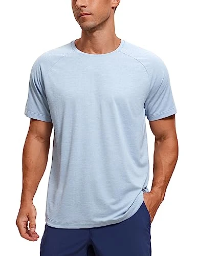 Men's Lightweight Short Sleeve T-Shirt Quick Dry Workout Running Athletic Tee Shirt Tops Chambray Blue Heather L