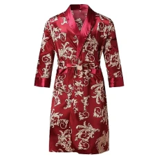 Men's Lightweight Thin Dressing Gown Satin Long V-Neck Sauna Gown House Coat Silk Sleep Gown Printed Cuddly Suit Large Sizes Negligee with Pockets Nightdress Casual Pyjamas, Wine Red, XXL Men's Lightweight Thin Dressing Gown Satin Long V-Neck Sauna Gown House Coat Silk Sleep Gown Printed Cuddly Suit Large Sizes Negligee with Pockets Nightdress Casual Pyjamas, Wine Red, XXL