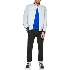Men's Lightweight Varsity Rib Knit Bomber Jacket Shell, Ice Poly, M