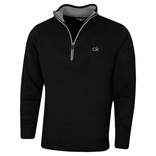 Mens Lined Chunky Half Zip Sweater - Black - L