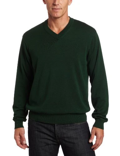 Men's Lined Pima V-Neck Sweater,Emerald,X-Large