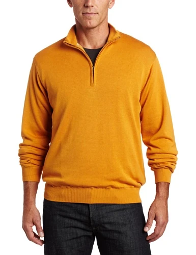 Men's Lined Pima Zip Sweater,Saffron,Medium