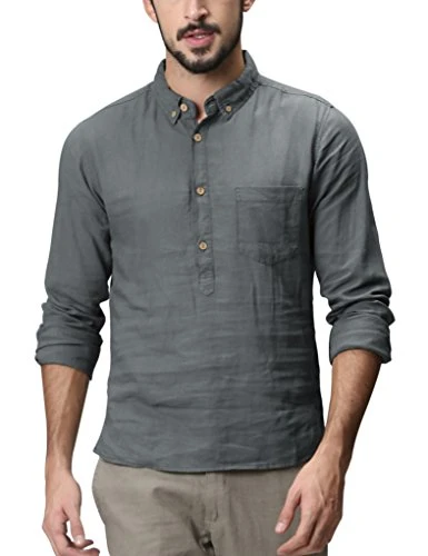 Men's Linen Casual Shirts #2011(2010 Grey,L)