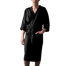 Men's Linen Pajamas Robe Solid Color Short Sleeved Long Bathrobe Casual Plus Size Open Front Kimono Dressing Gown Sleepwear M-4XL Men's Linen Pajamas Robe Solid Color Short Sleeved Long Bathrobe Casual Plus Size Open Front Kimono Dressing Gown Sleepwear M-4XL