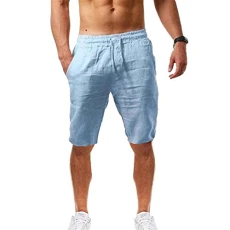 Mens Linen Pants High Waisted Palazzo Pants Lounge Cotton Wide Leg Trousers with Pockets Loose Hippie Lounge Pants Soft Capris Stretch Pull-On Work Pants (Sky Blue, L)