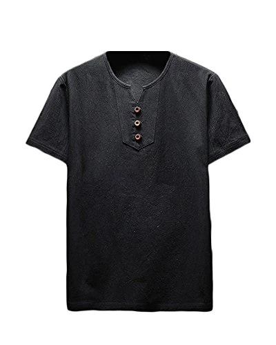 Mens Linen Short Sleeve Cool Design T-Shirt and Slim Fit Cropped Pants Pure Color Suits with Buttons