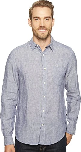 Men's Linen Solid Slim Fit Casual Shirt, Blue Indigo, S