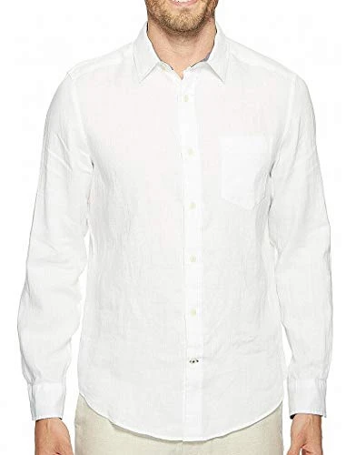 Men's Linen Solid Slim Fit Casual Shirt, Bright White, L