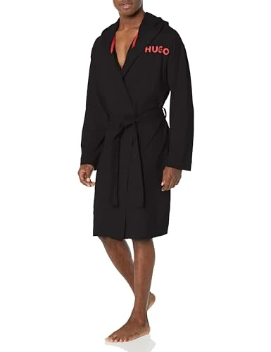 Men's Linked Knee Length Hooded Robe, Stormy Black, Large