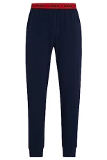 Mens Linked Pants Stretch-Cotton Jersey Pyjama Bottoms with Logo Waistband Blue Mens Linked Pants Stretch-Cotton Jersey Pyjama Bottoms with Logo Waistband Blue