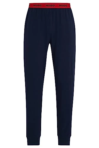 Mens Linked Pants Stretch-Cotton Jersey Pyjama Bottoms with Logo Waistband Blue