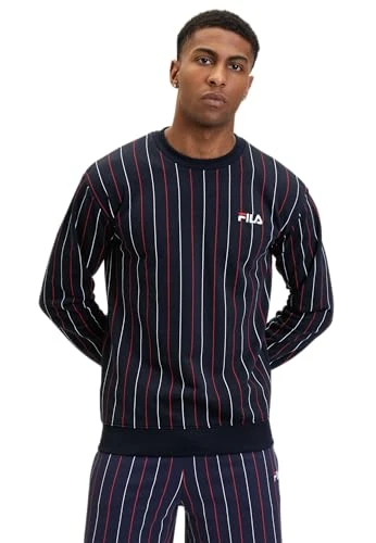 Men's Lobito Pinstriped Crew Sweatshirt Sweat, Black iris/Two Colour Striped, L